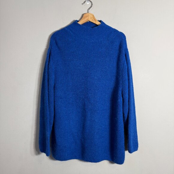 MNG Mock Neck Knit Sweater Pullover Women's Small Blue Chunky Oversized Comfy - Picture 2 of 14